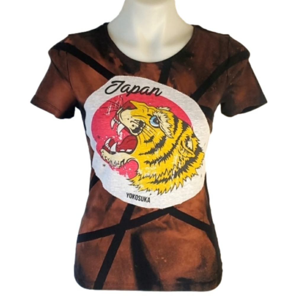 Yokosuka Japan Vintage Tiger Patch Tie Dye Handmade Custom Rock Tshirt OOAK